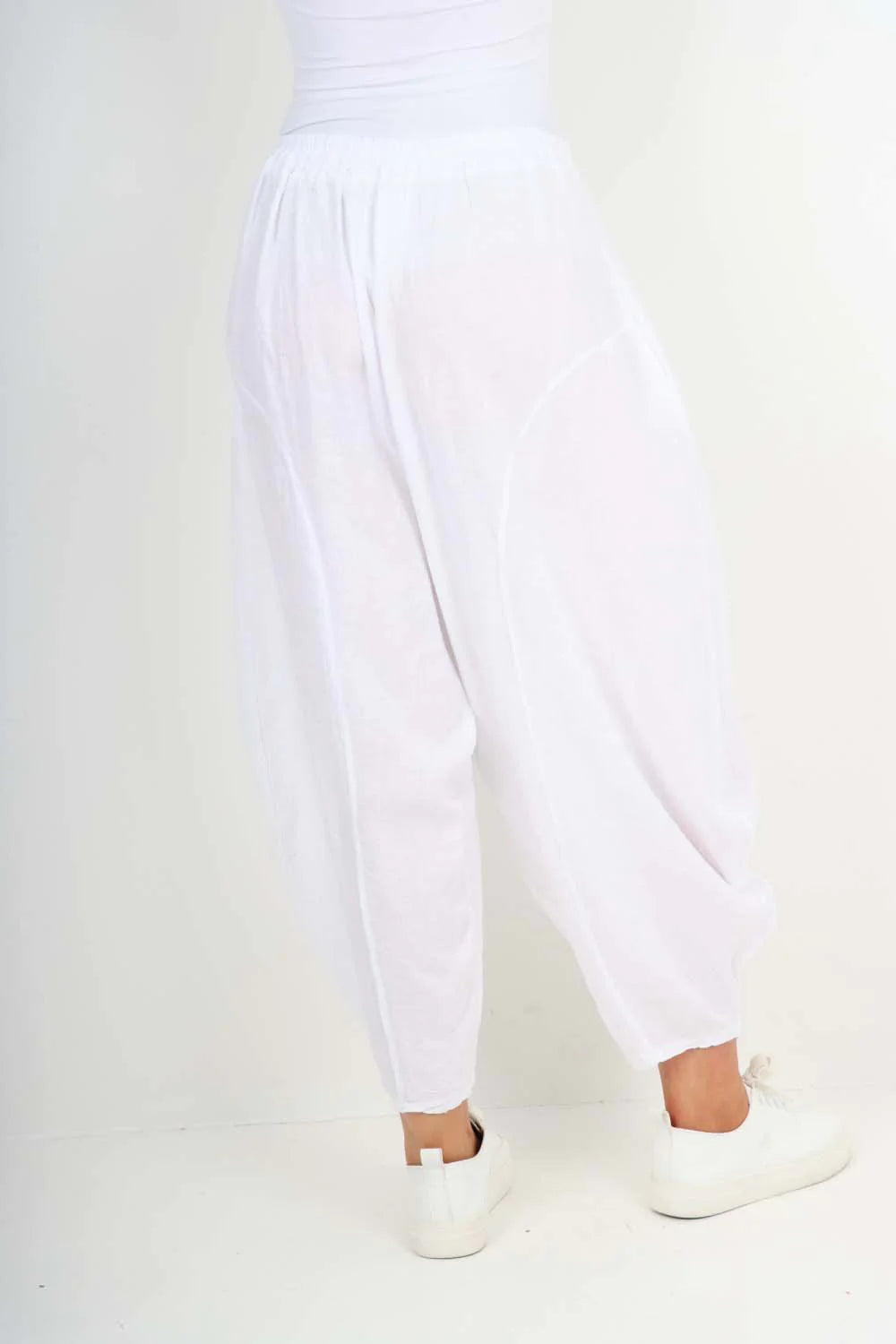 Italian Plain Linen Hareem Pants - White