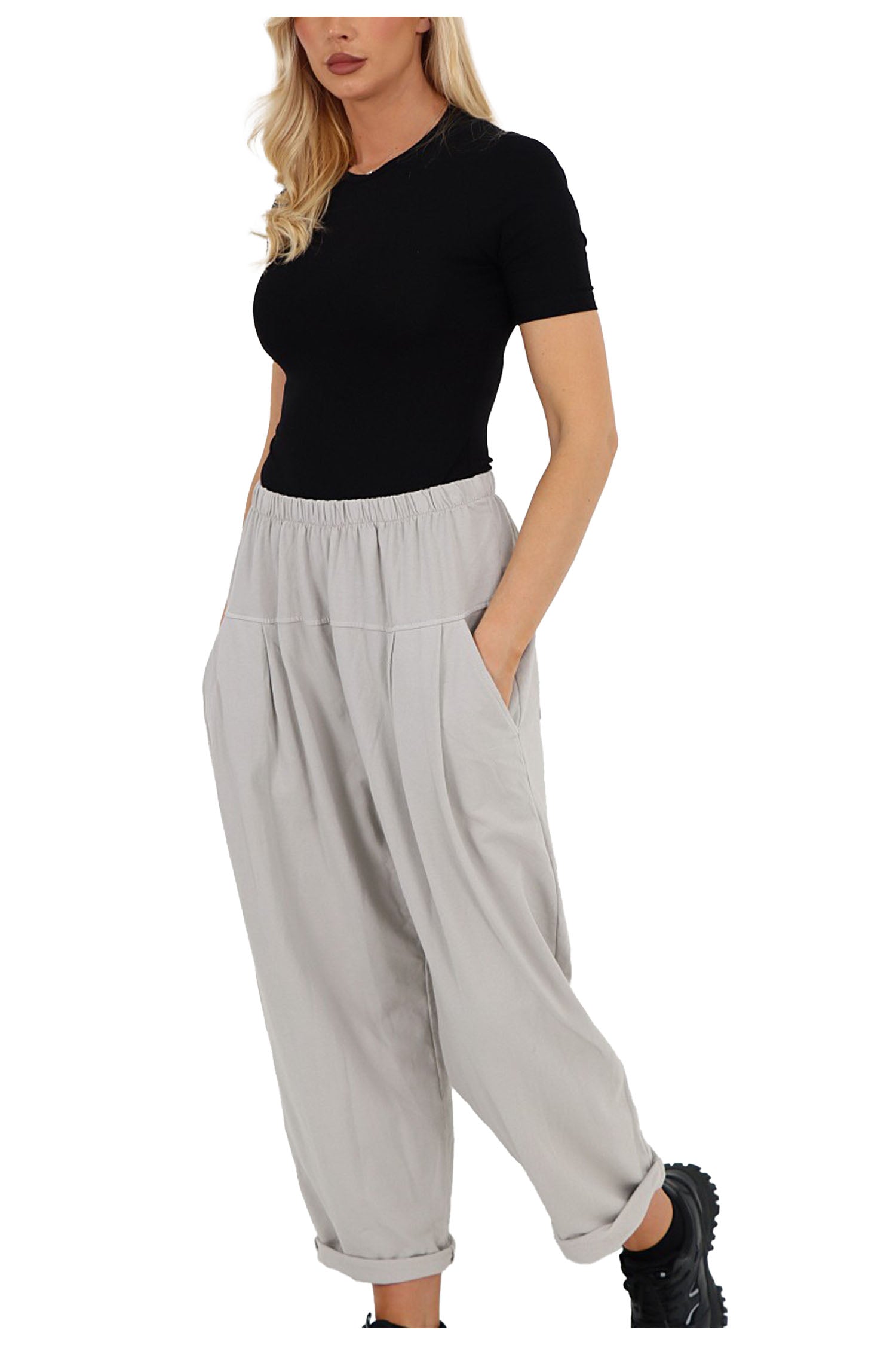 Italian Pleated Back Pockets Detail Cotton Trousers - Beige