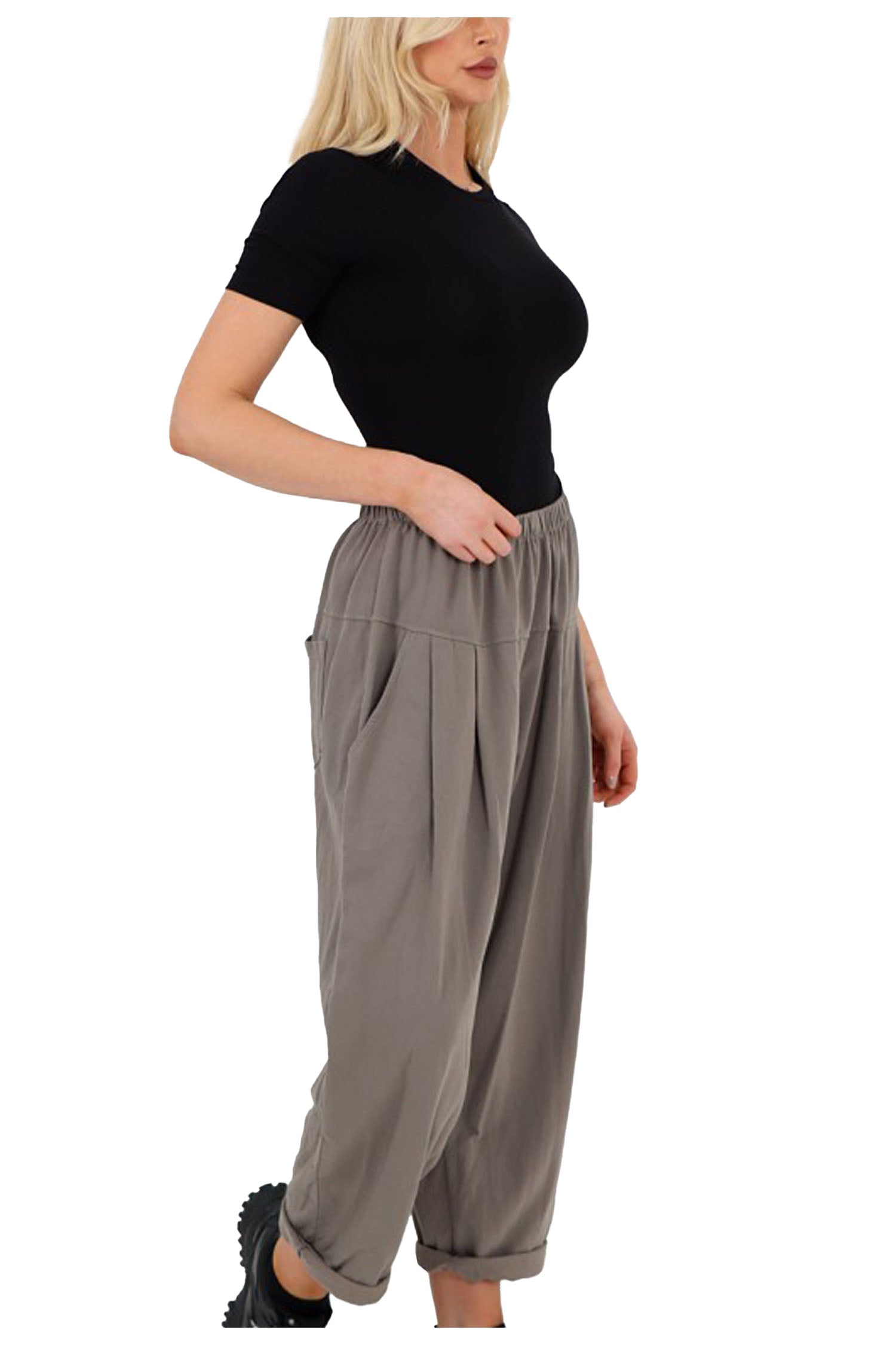 Italian Pleated Back Pockets Detail Cotton Trousers - Mocha