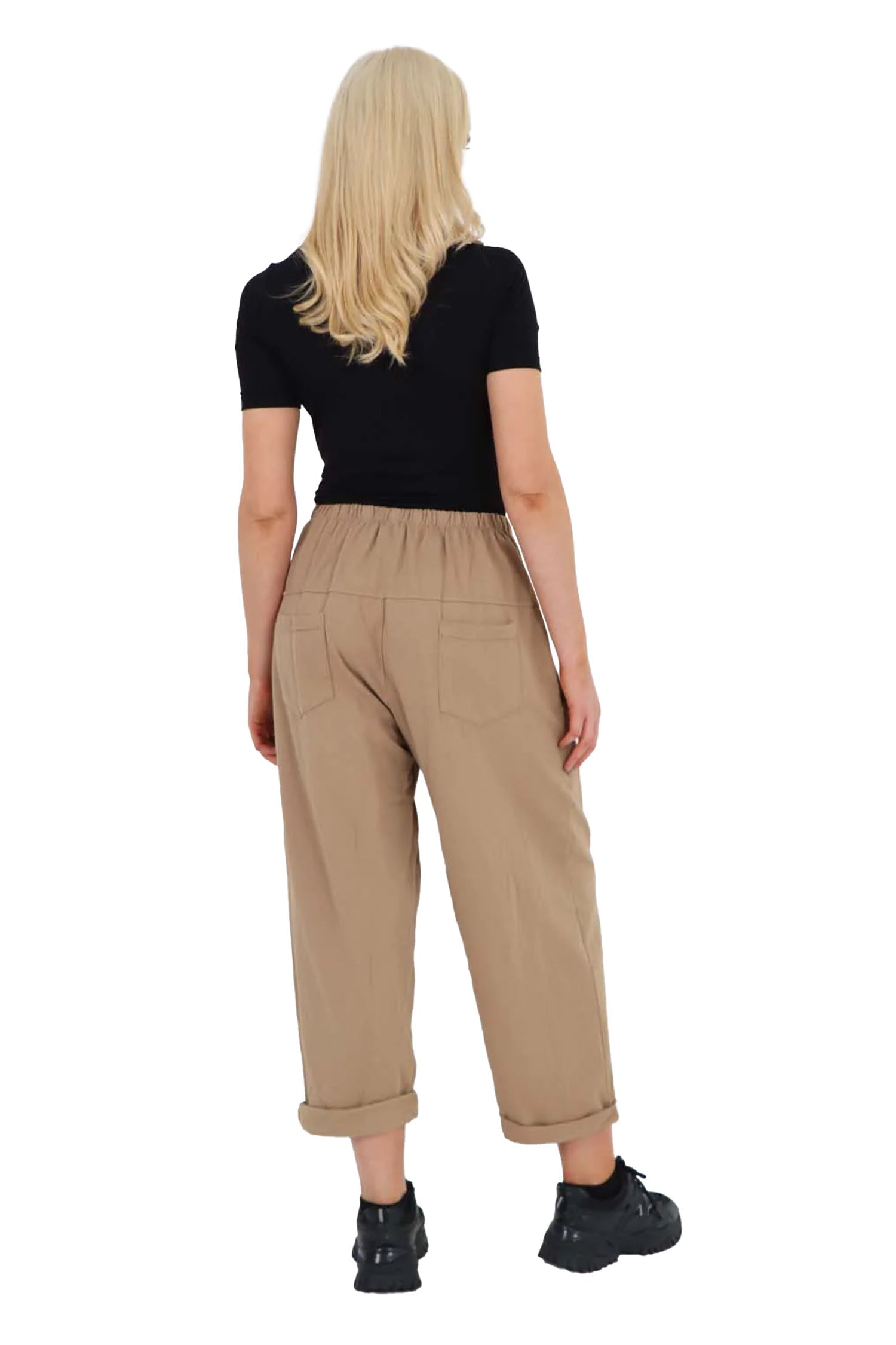 Italian Pleated Cotton Trousers With Side Pockets - Beige