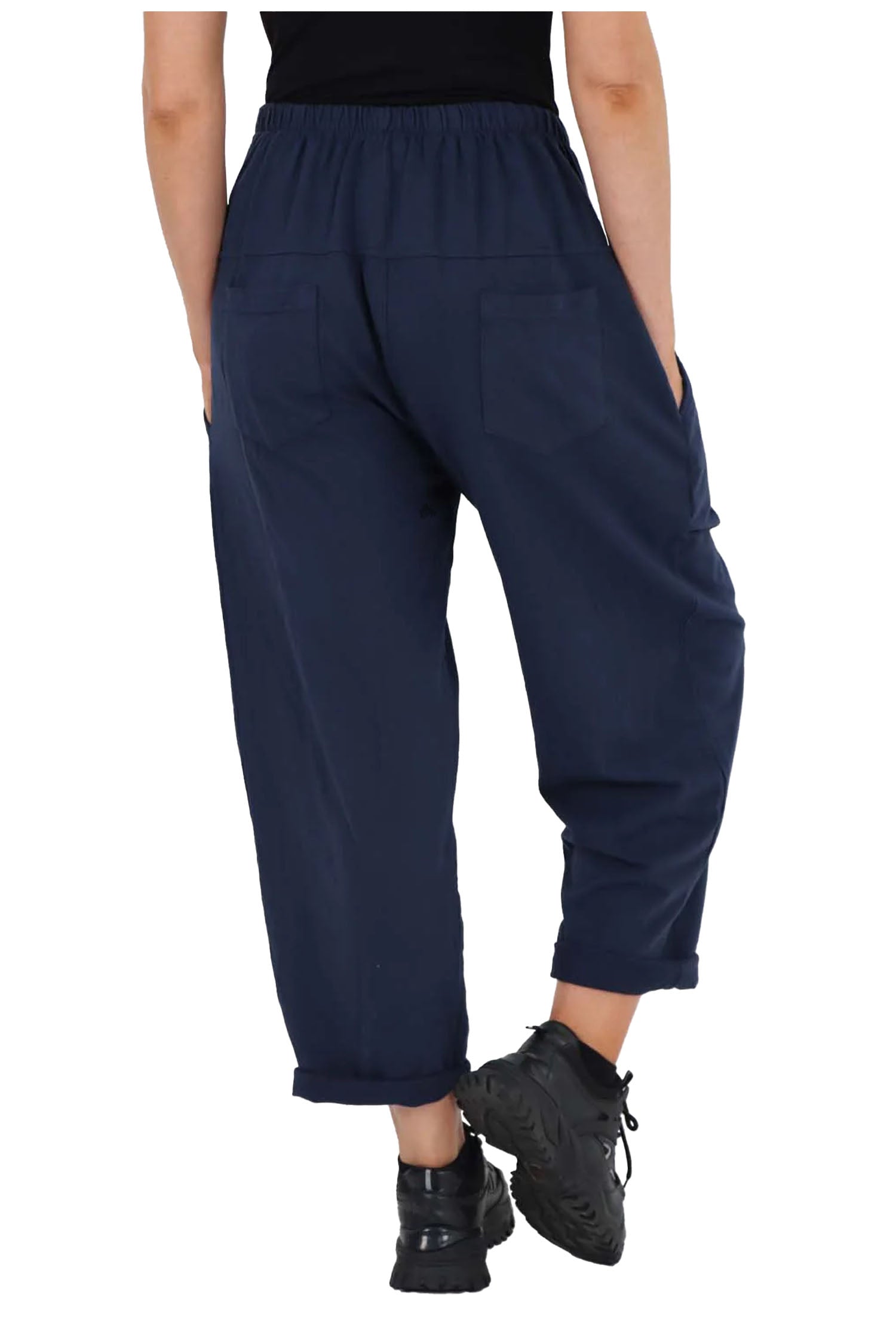 Italian Pleated Cotton Trousers With Side Pockets - Blue