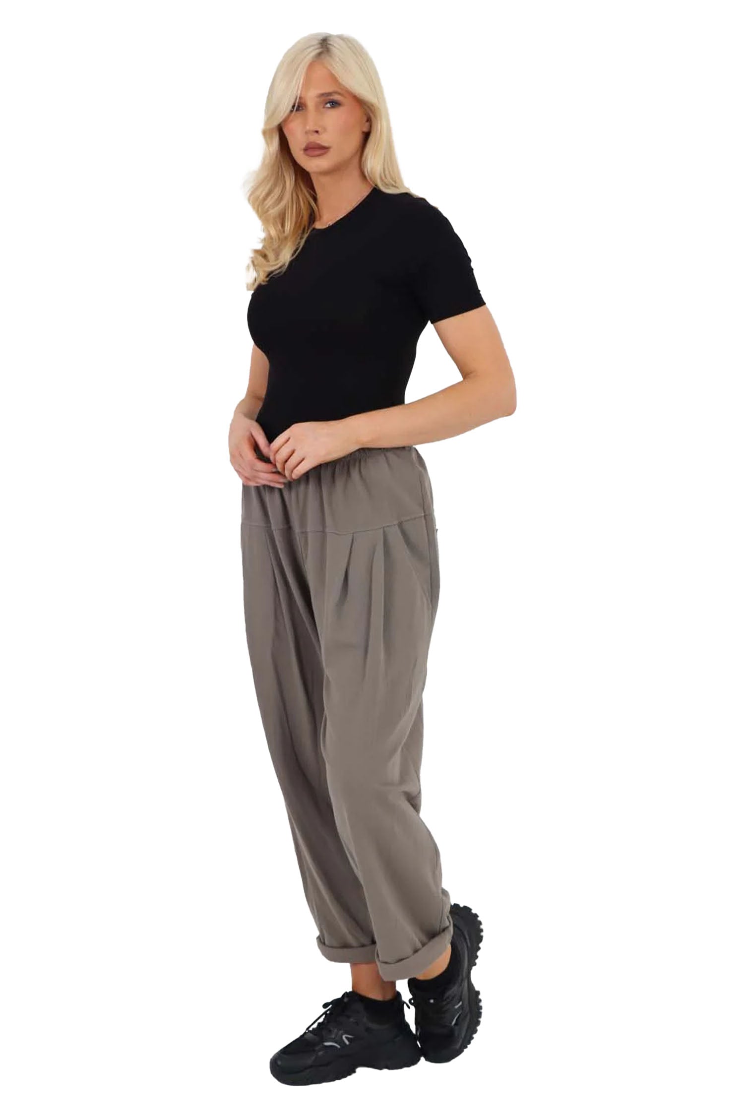 Italian Pleated Cotton Trousers With Side Pockets - Charcoal