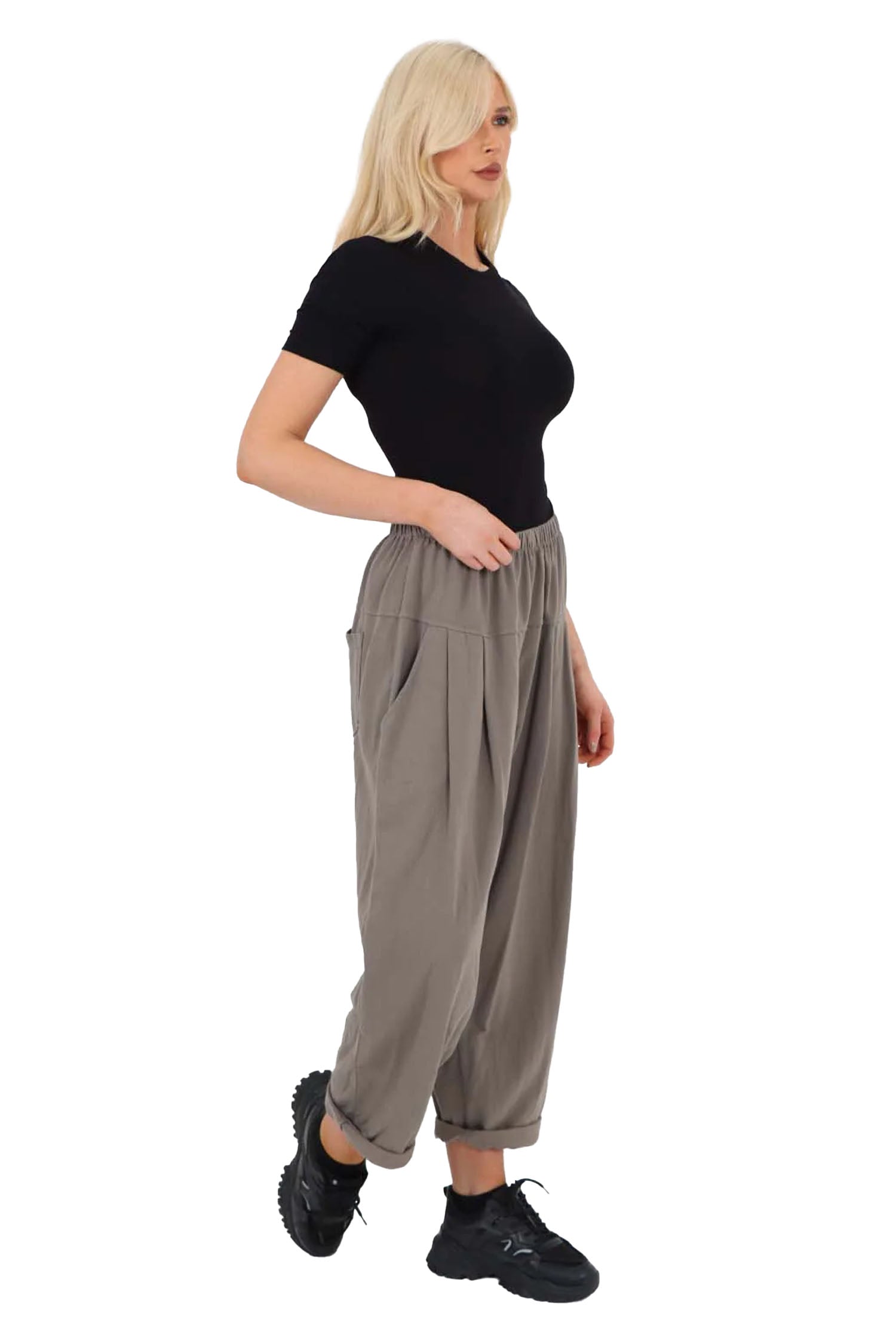 Italian Pleated Cotton Trousers With Side Pockets - Charcoal