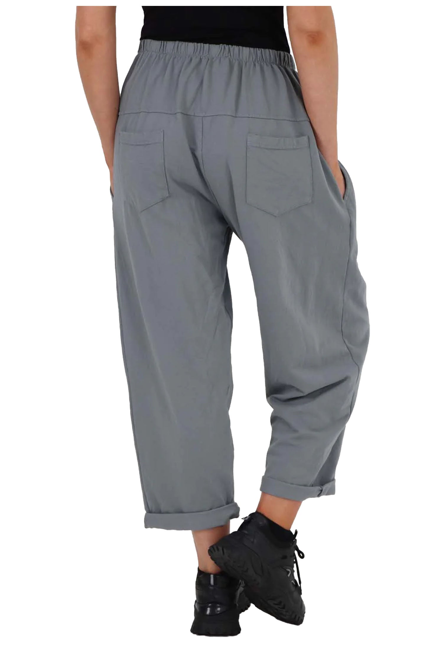 Italian Pleated Cotton Trousers With Side Pockets - Dark Grey