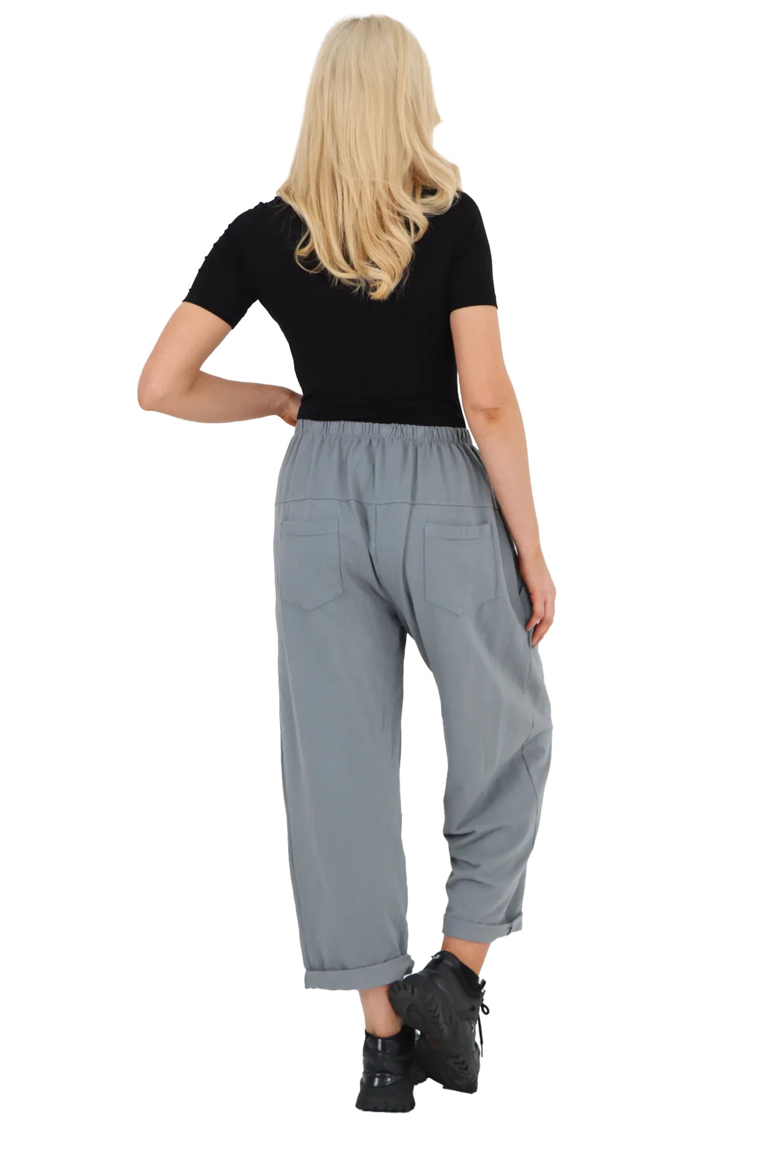 Italian Pleated Cotton Trousers With Side Pockets - Dark Grey