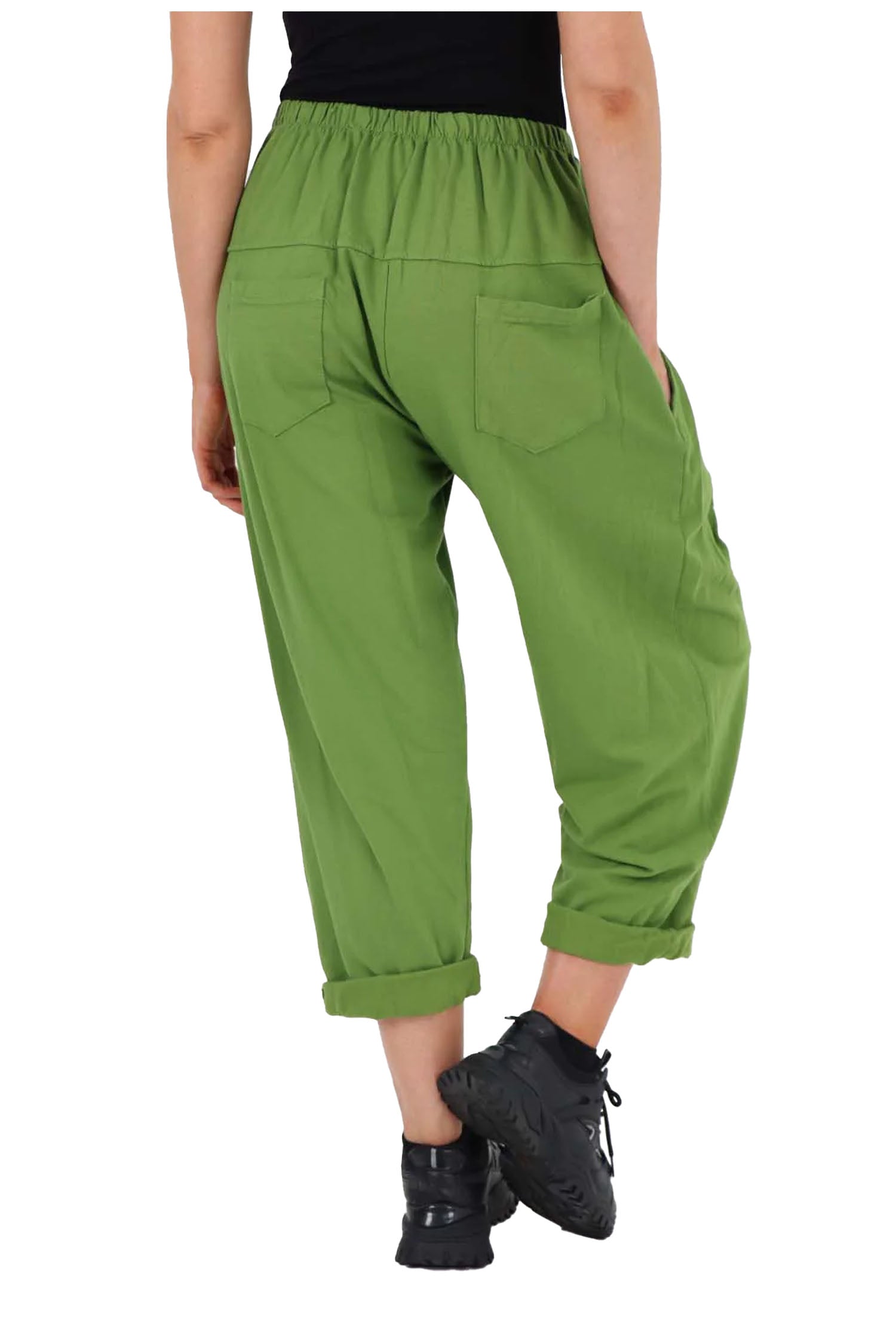 Italian Pleated Cotton Trousers With Side Pockets - Green