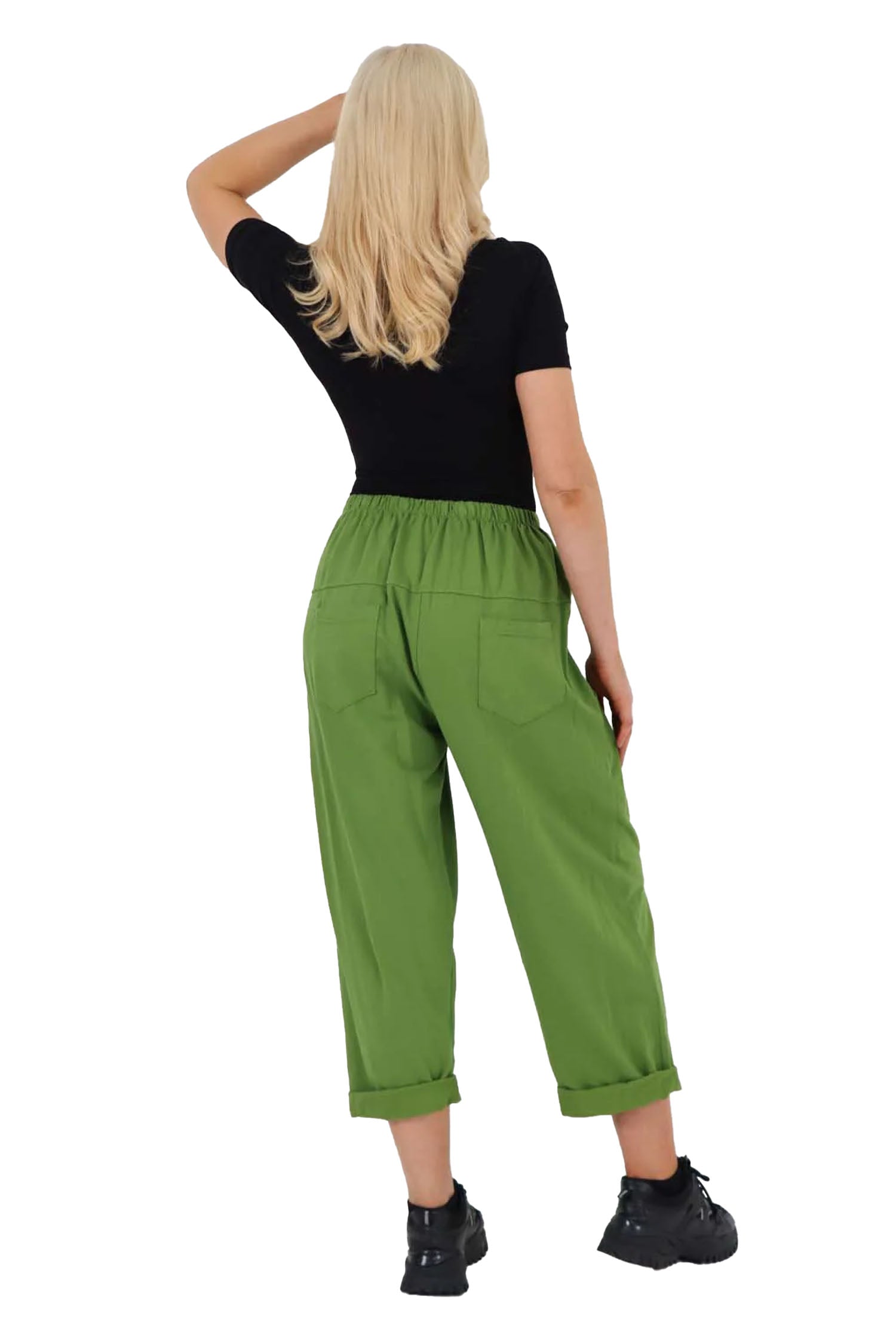 Italian Pleated Cotton Trousers With Side Pockets - Green