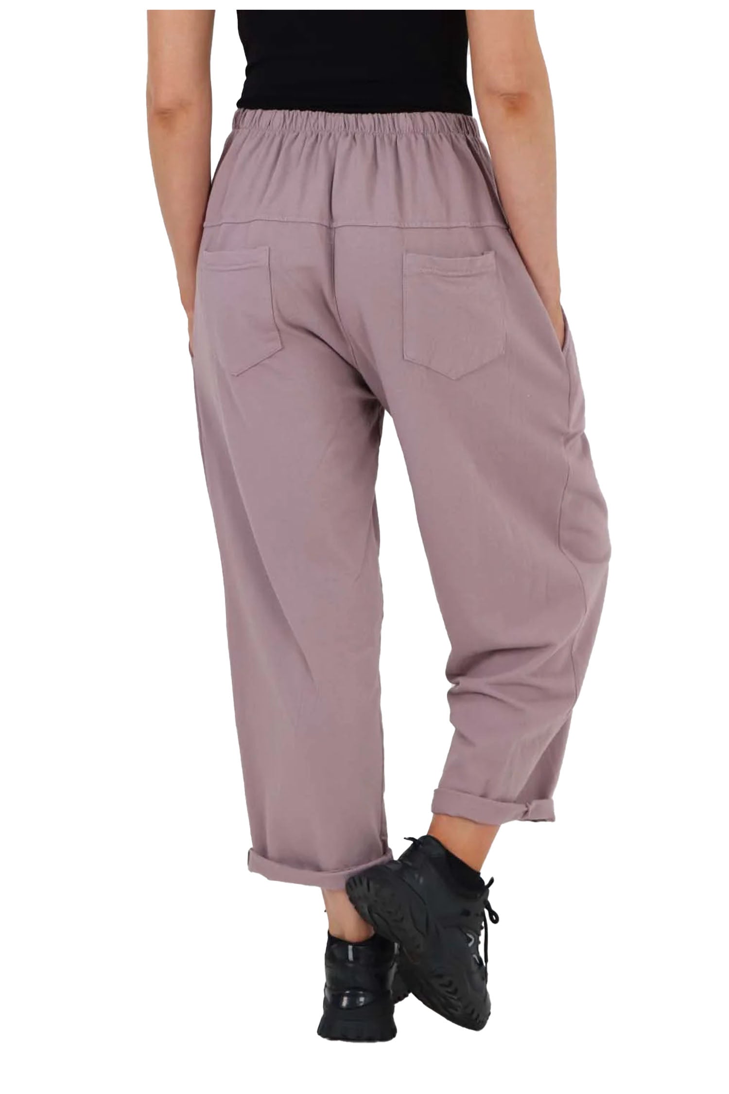 Italian Pleated Cotton Trousers With Side Pockets - Lilac