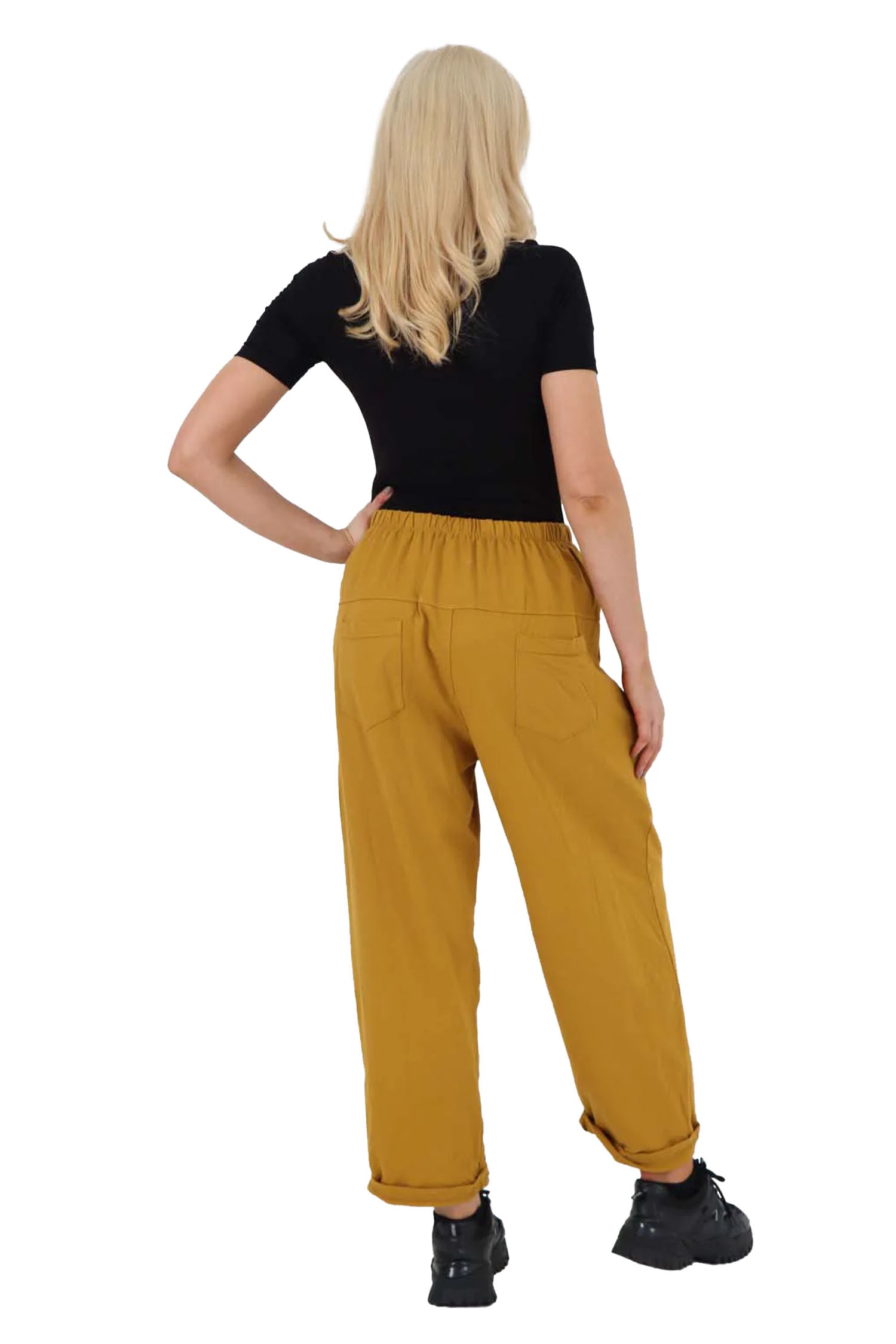 Italian Pleated Cotton Trousers With Side Pockets - Mustard