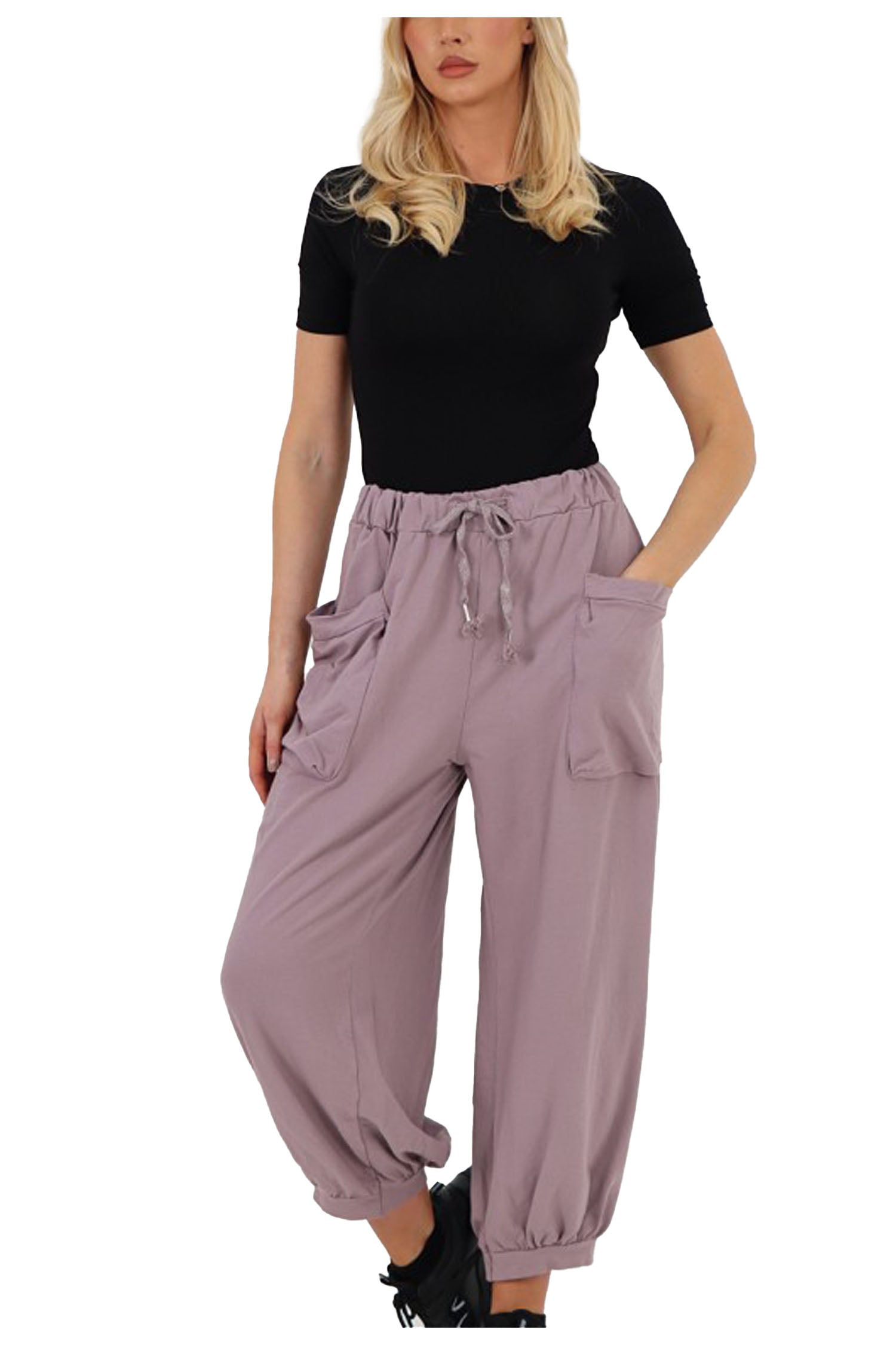 Italian Relaxed Fit Cotton Trousers With Front Pockets - Baby Pink