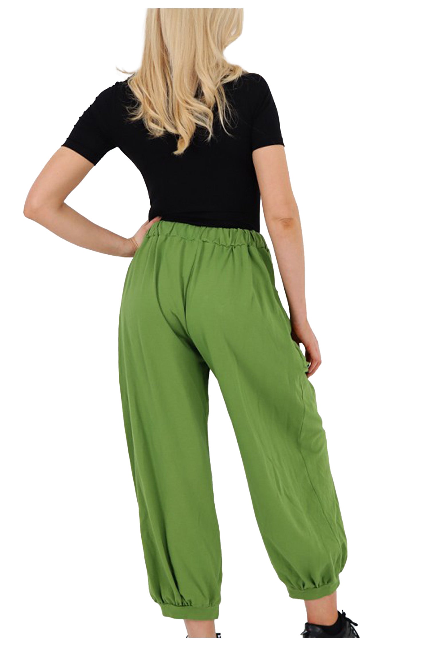 Italian Relaxed Fit Cotton Trousers With Front Pockets - Olive