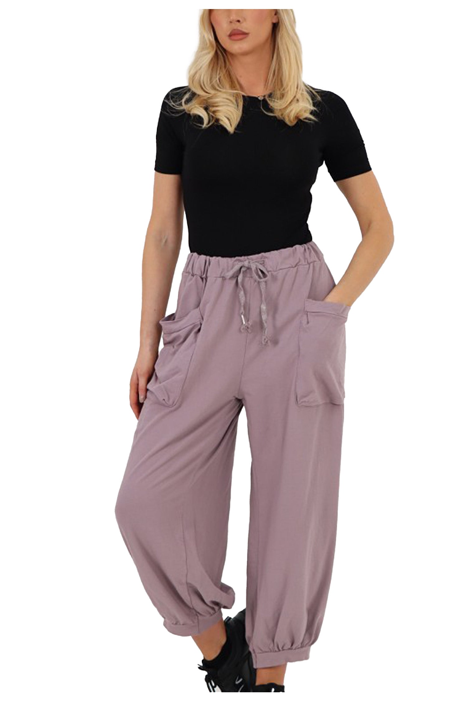 Italian Relaxed Fit Cotton Trousers With Front Pockets - Tea Pink